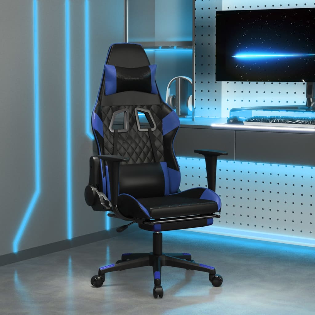 Massage gamestoel met voetensteun kunstleer zwart en blauw is nu te koop bij PeponiXL, paradijselijk wonen!