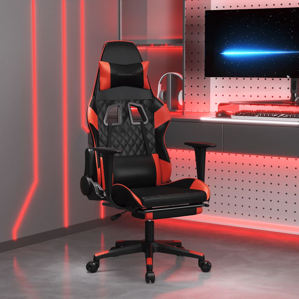 Massage gamestoel met voetensteun kunstleer zwart en rood is nu te koop bij PeponiXL, paradijselijk wonen!
