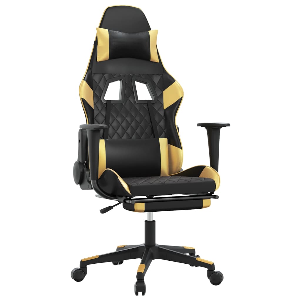 Massage gamestoel met voetensteun kunstleer zwart & goudkleurig is nu te koop bij PeponiXL, paradijselijk wonen!