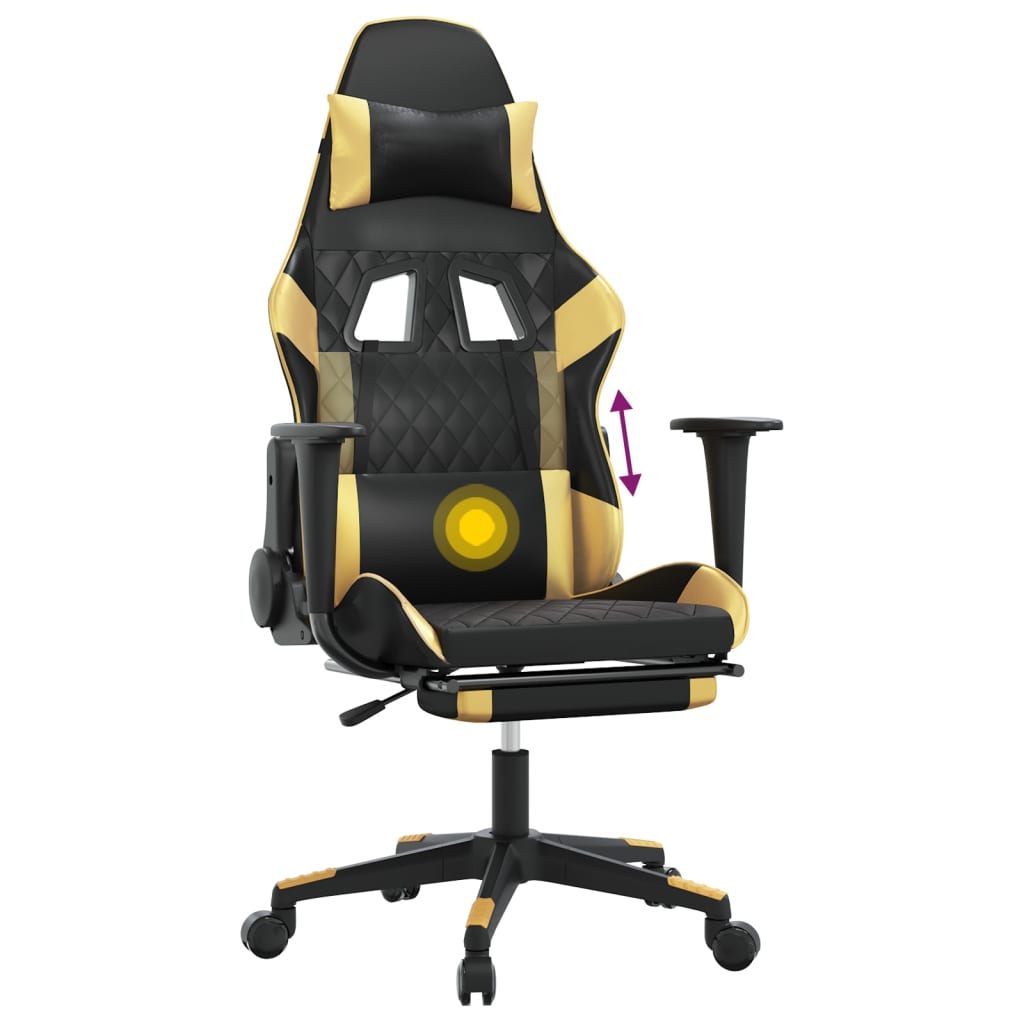 Massage gamestoel met voetensteun kunstleer zwart & goudkleurig is nu te koop bij PeponiXL, paradijselijk wonen!