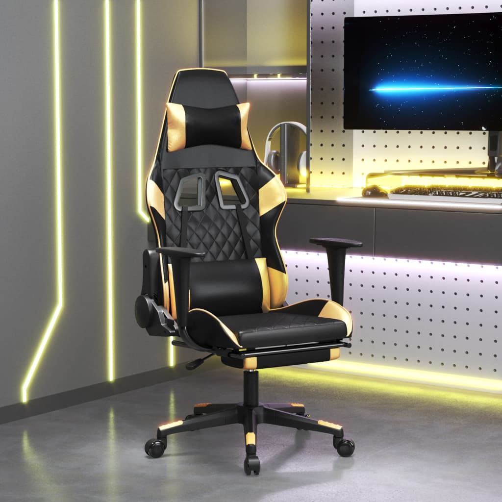 Massage gamestoel met voetensteun kunstleer zwart & goudkleurig is nu te koop bij PeponiXL, paradijselijk wonen!
