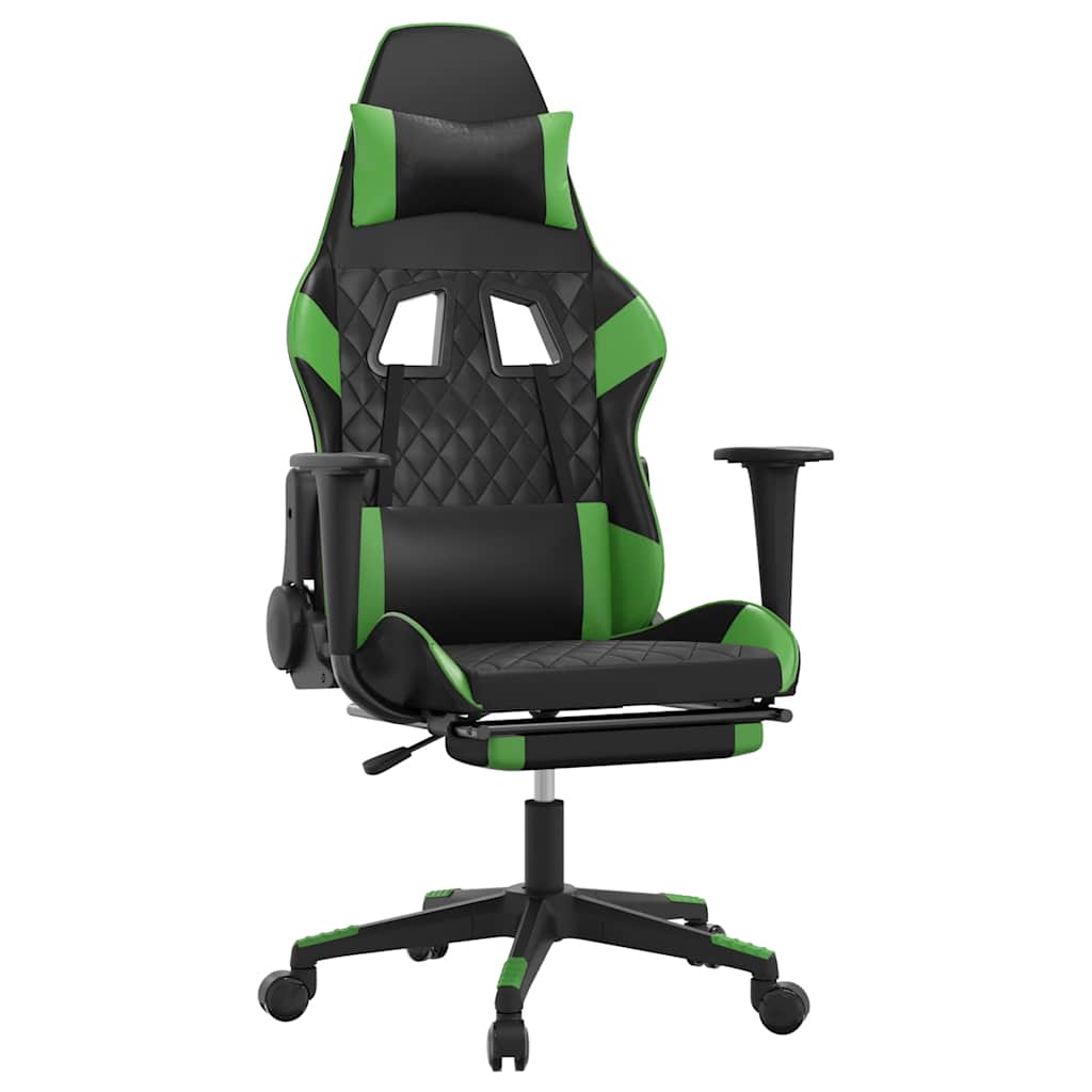 Massage gamestoel met voetensteun kunstleer zwart en groen is nu te koop bij PeponiXL, paradijselijk wonen!