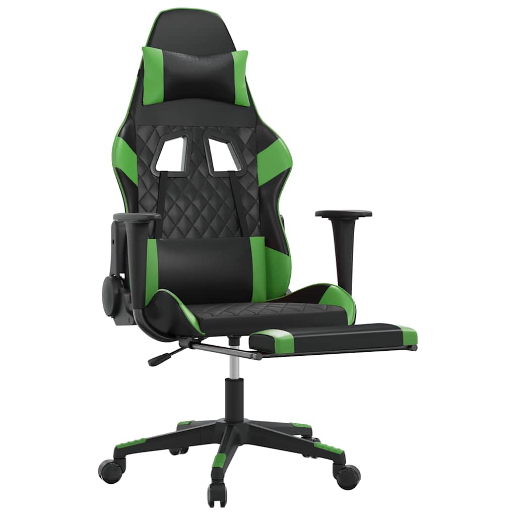 Massage gamestoel met voetensteun kunstleer zwart en groen is nu te koop bij PeponiXL, paradijselijk wonen!