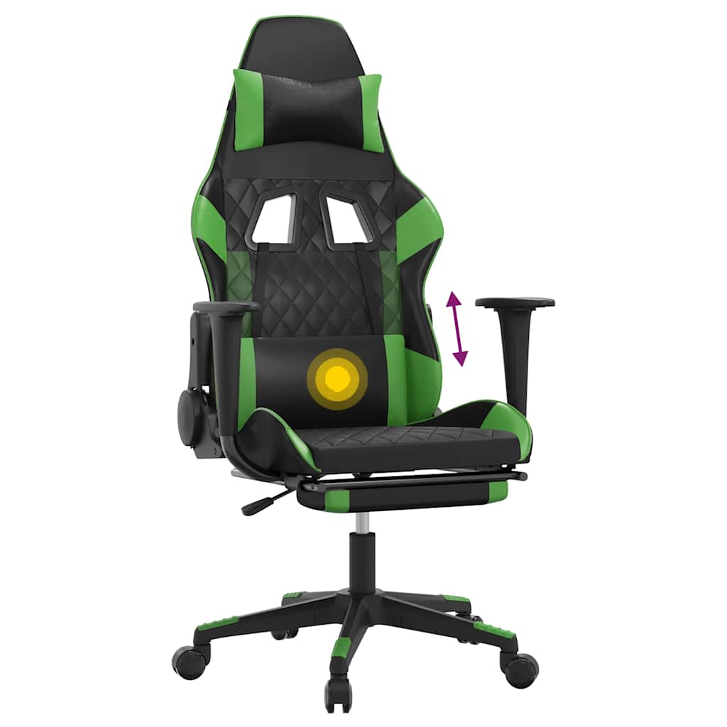 Massage gamestoel met voetensteun kunstleer zwart en groen is nu te koop bij PeponiXL, paradijselijk wonen!
