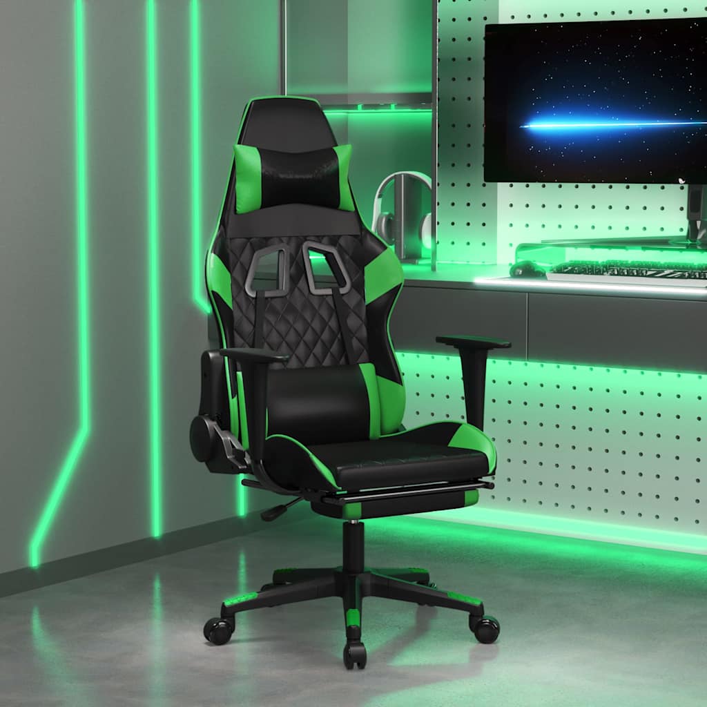 Massage gamestoel met voetensteun kunstleer zwart en groen is nu te koop bij PeponiXL, paradijselijk wonen!