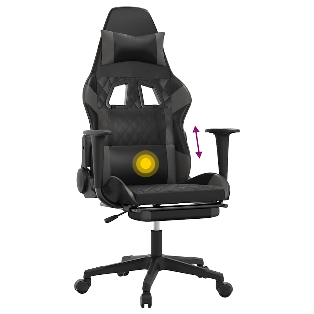 Massage gamestoel met voetensteun kunstleer zwart en grijs is nu te koop bij PeponiXL, paradijselijk wonen!