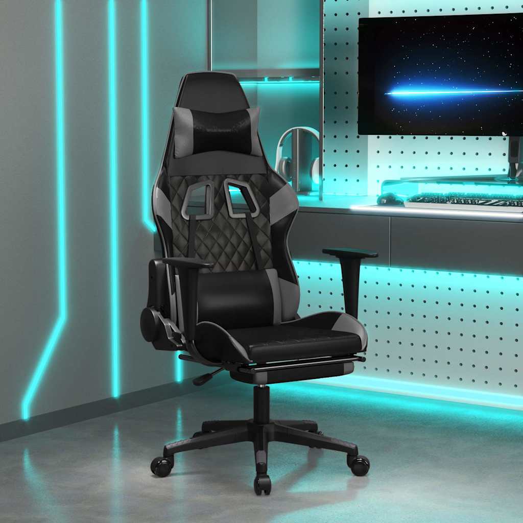 Massage gamestoel met voetensteun kunstleer zwart en grijs is nu te koop bij PeponiXL, paradijselijk wonen!
