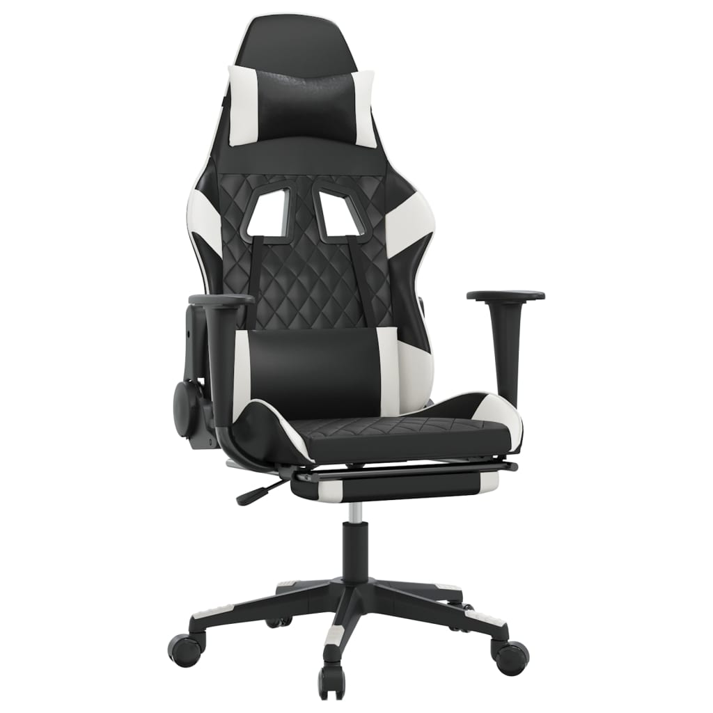 Massage gamestoel met voetensteun kunstleer zwart en wit is nu te koop bij PeponiXL, paradijselijk wonen!