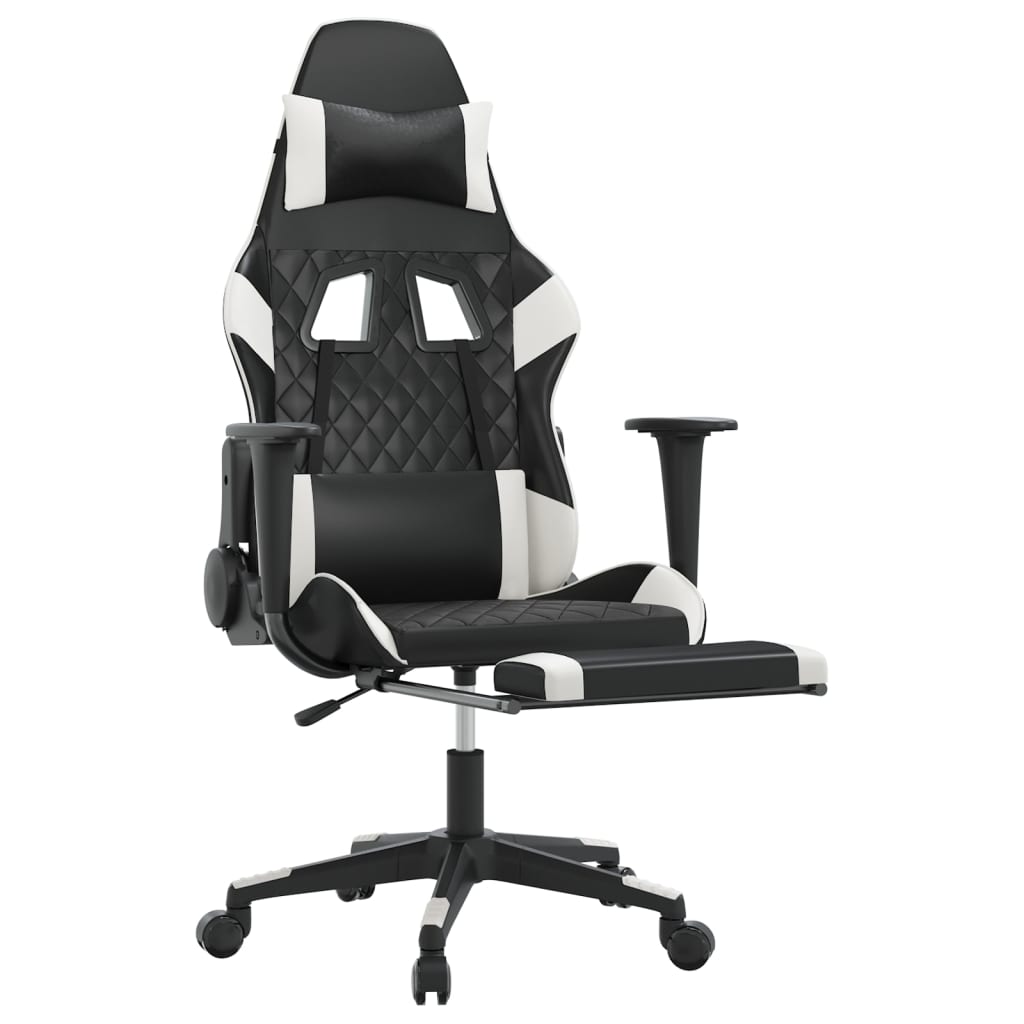 Massage gamestoel met voetensteun kunstleer zwart en wit is nu te koop bij PeponiXL, paradijselijk wonen!