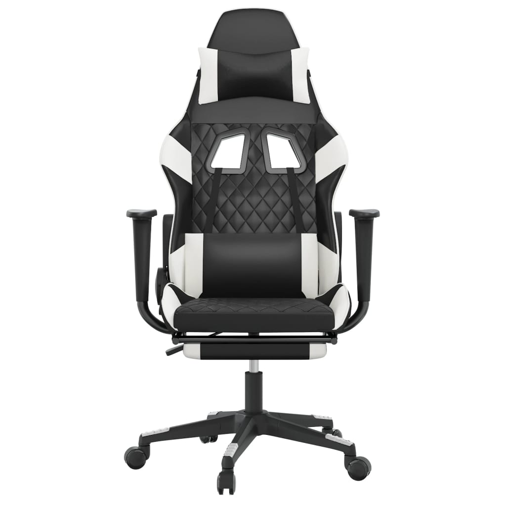 Massage gamestoel met voetensteun kunstleer zwart en wit is nu te koop bij PeponiXL, paradijselijk wonen!