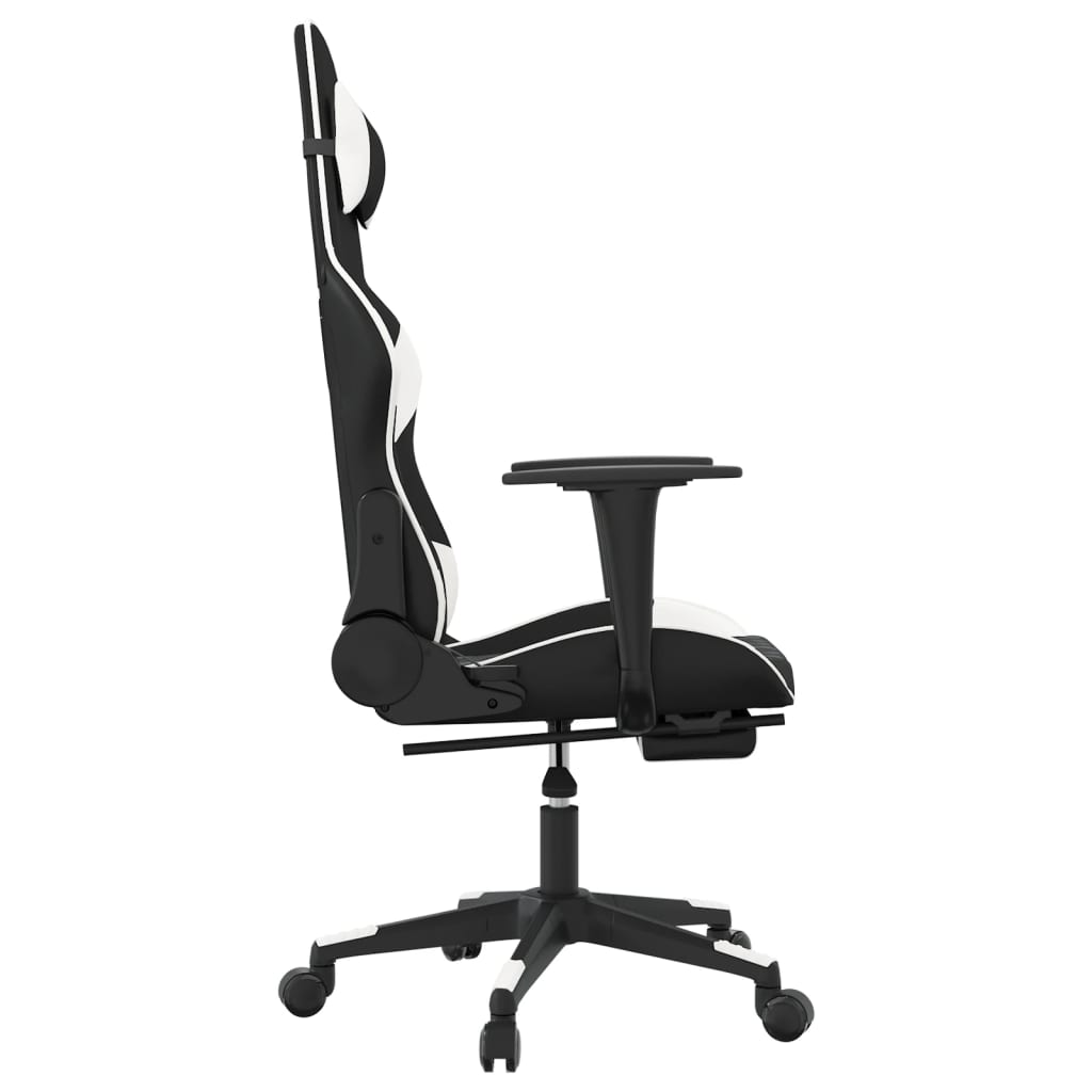 Massage gamestoel met voetensteun kunstleer zwart en wit is nu te koop bij PeponiXL, paradijselijk wonen!