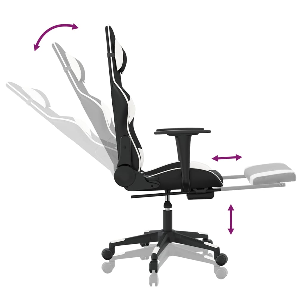 Massage gamestoel met voetensteun kunstleer zwart en wit is nu te koop bij PeponiXL, paradijselijk wonen!