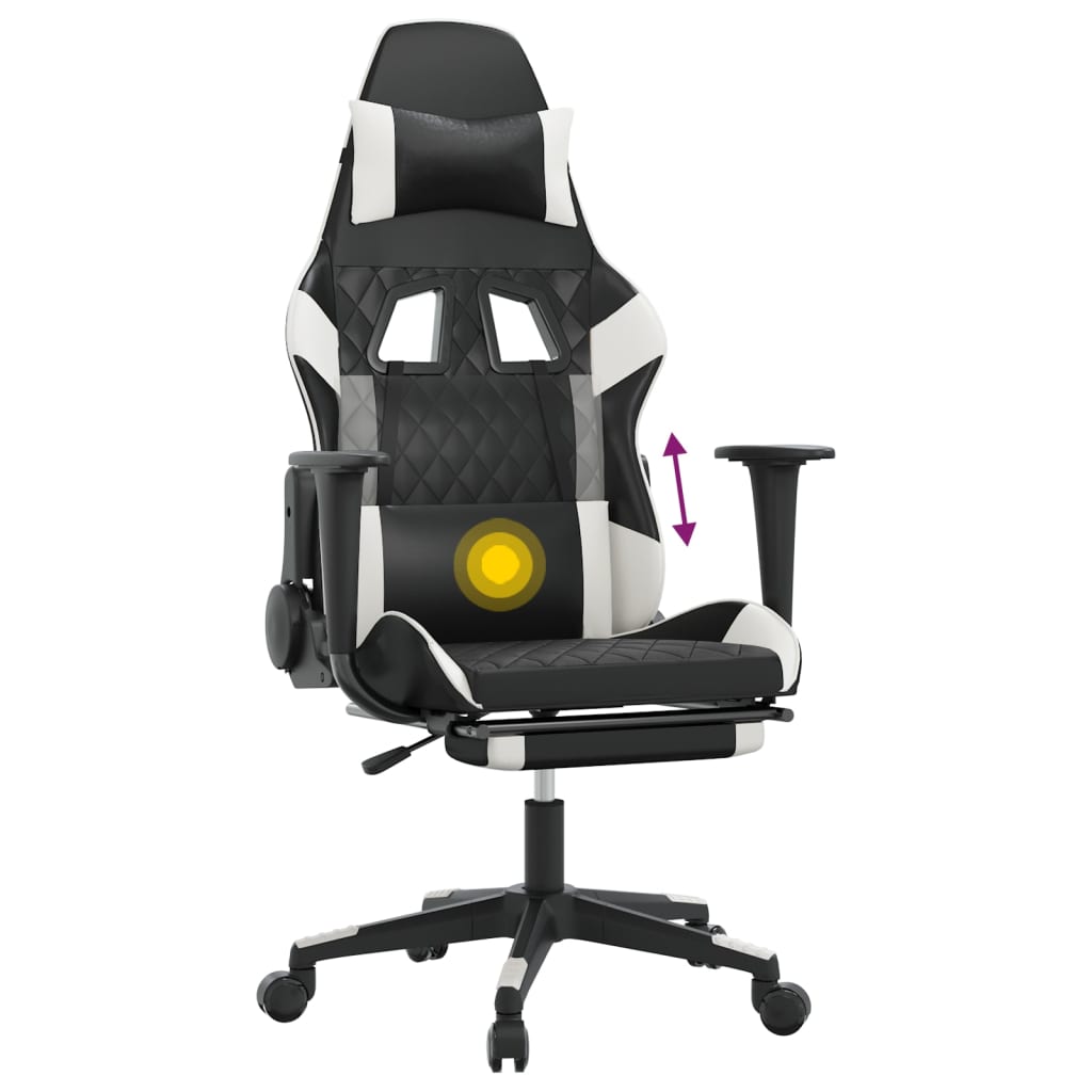 Massage gamestoel met voetensteun kunstleer zwart en wit is nu te koop bij PeponiXL, paradijselijk wonen!
