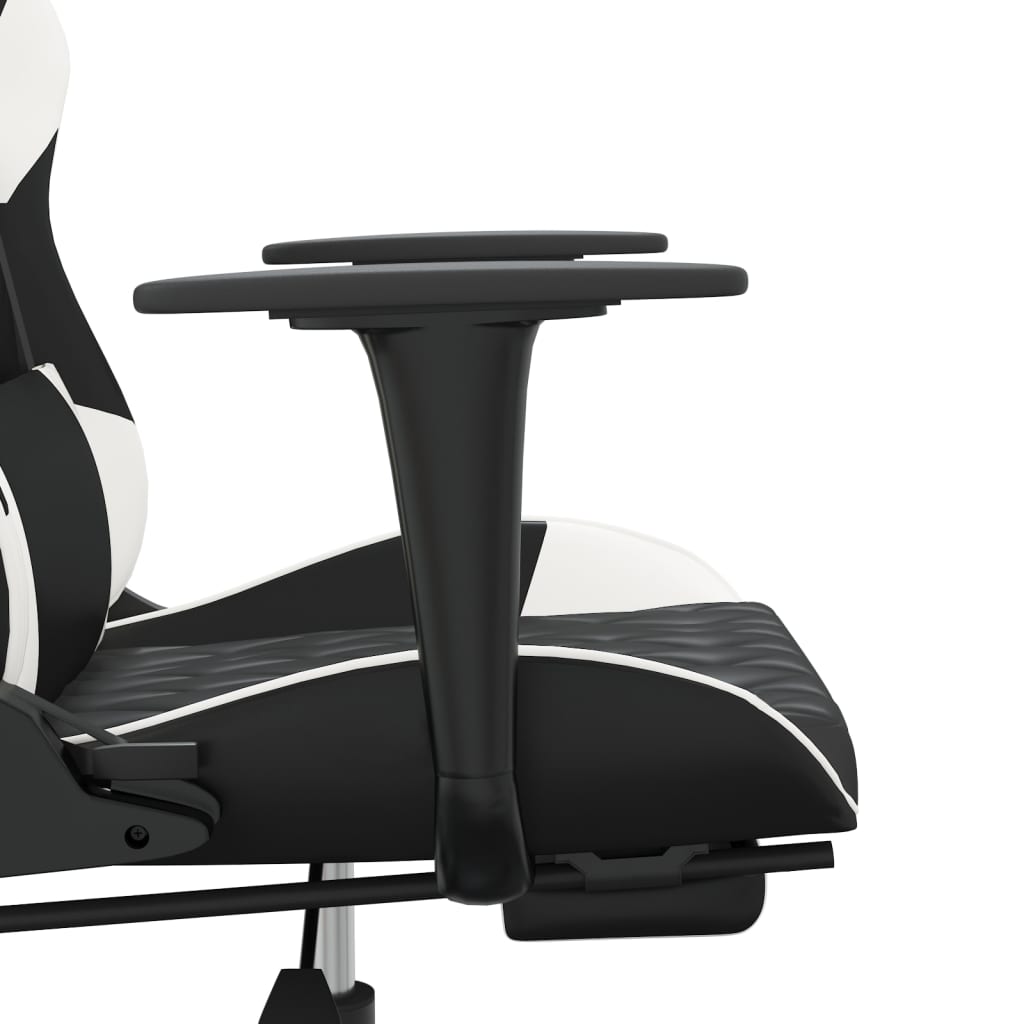 Massage gamestoel met voetensteun kunstleer zwart en wit is nu te koop bij PeponiXL, paradijselijk wonen!