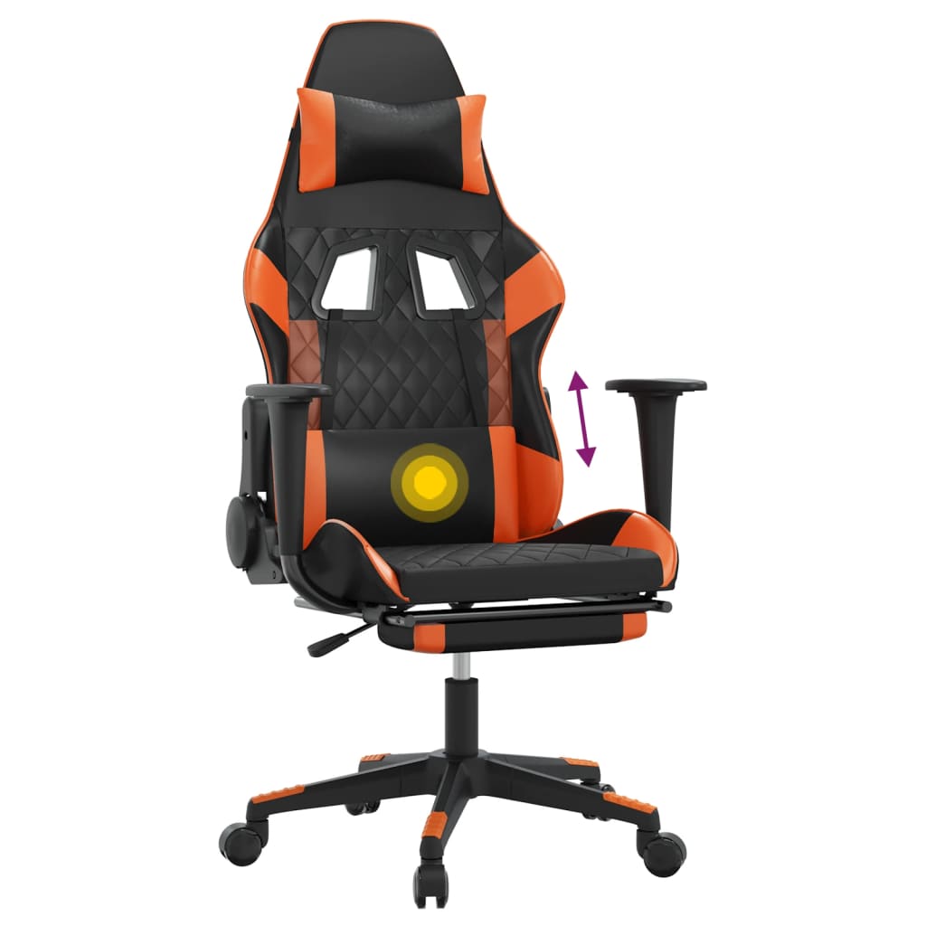 Massage gamestoel met voetensteun kunstleer zwart en oranje is nu te koop bij PeponiXL, paradijselijk wonen!