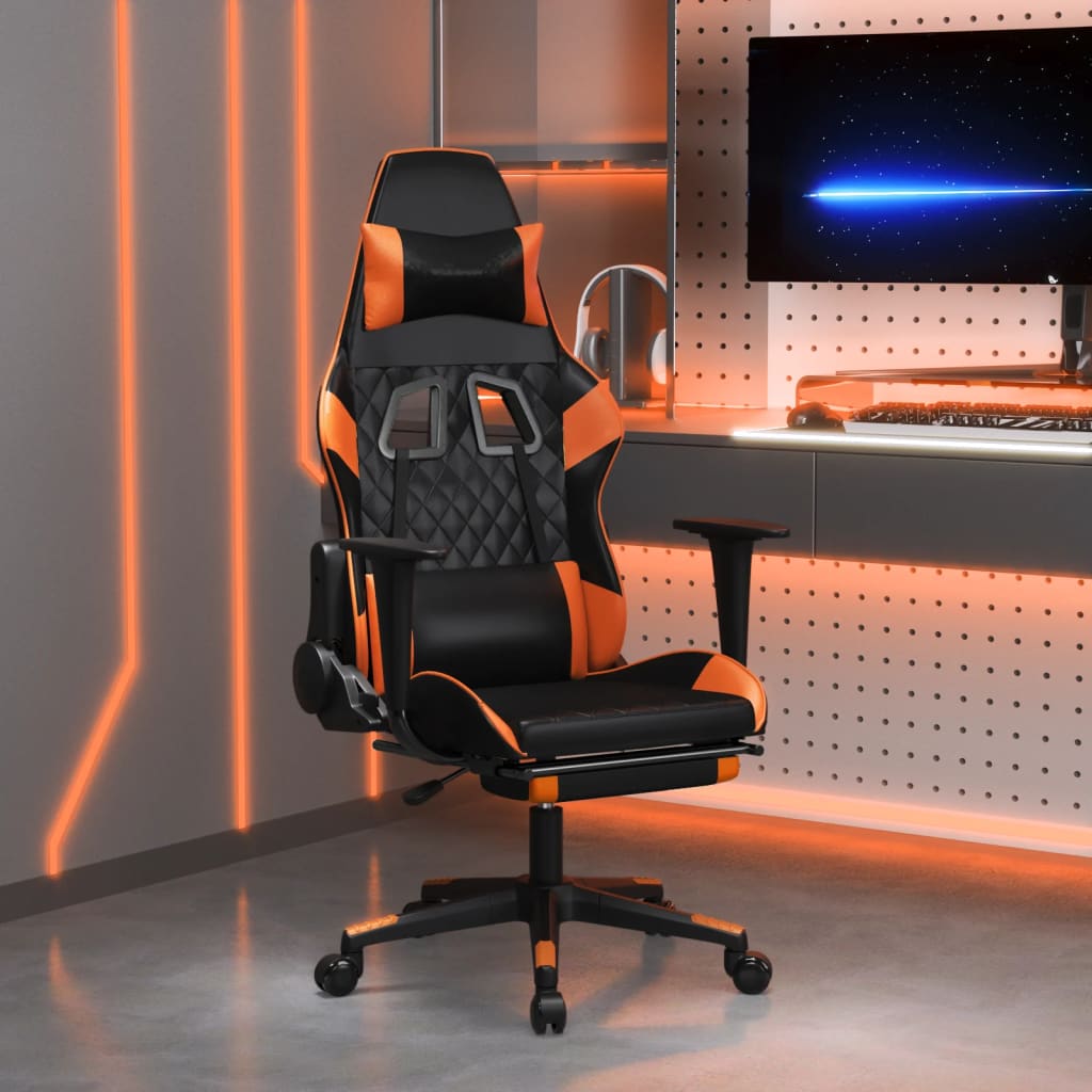 Massage gamestoel met voetensteun kunstleer zwart en oranje is nu te koop bij PeponiXL, paradijselijk wonen!