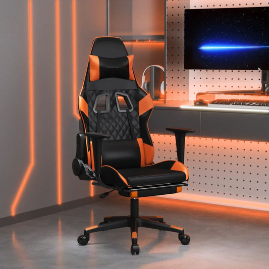 Massage gamestoel met voetensteun kunstleer zwart en oranje is nu te koop bij PeponiXL, paradijselijk wonen!