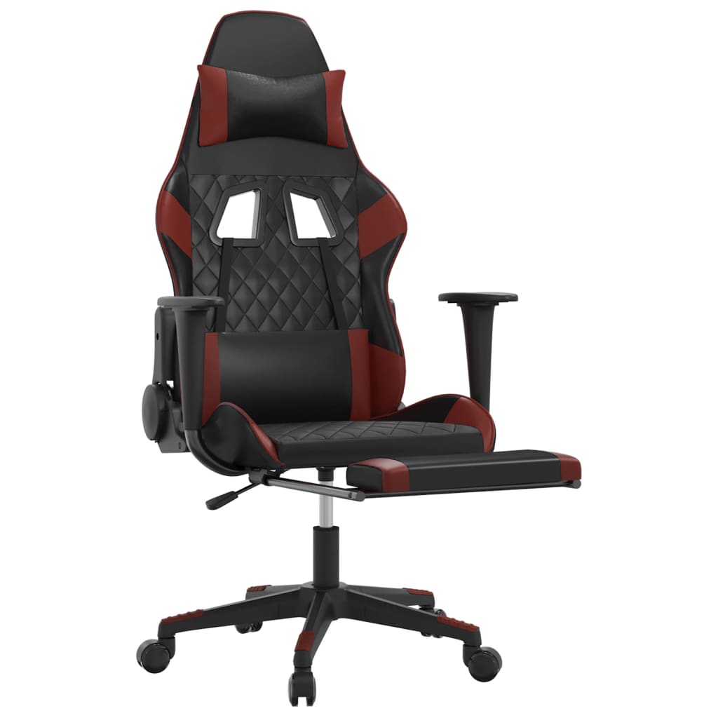 Massage gamestoel met voetensteun kunstleer zwart en wijnrood is nu te koop bij PeponiXL, paradijselijk wonen!