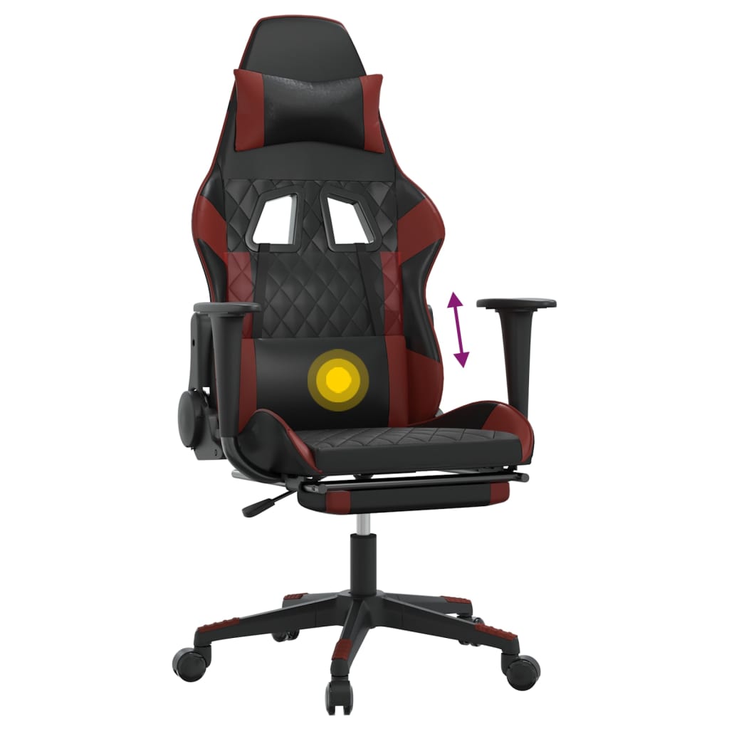 Massage gamestoel met voetensteun kunstleer zwart en wijnrood is nu te koop bij PeponiXL, paradijselijk wonen!