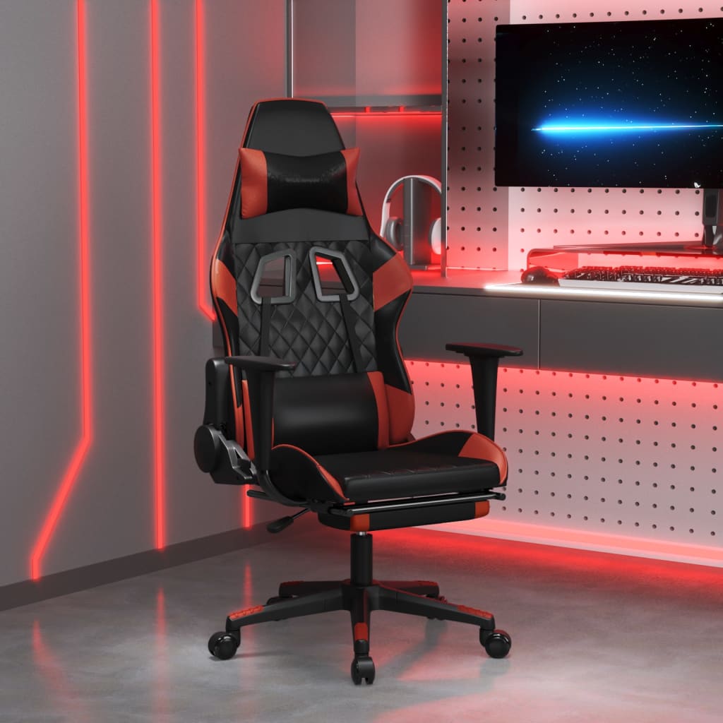 Massage gamestoel met voetensteun kunstleer zwart en wijnrood is nu te koop bij PeponiXL, paradijselijk wonen!