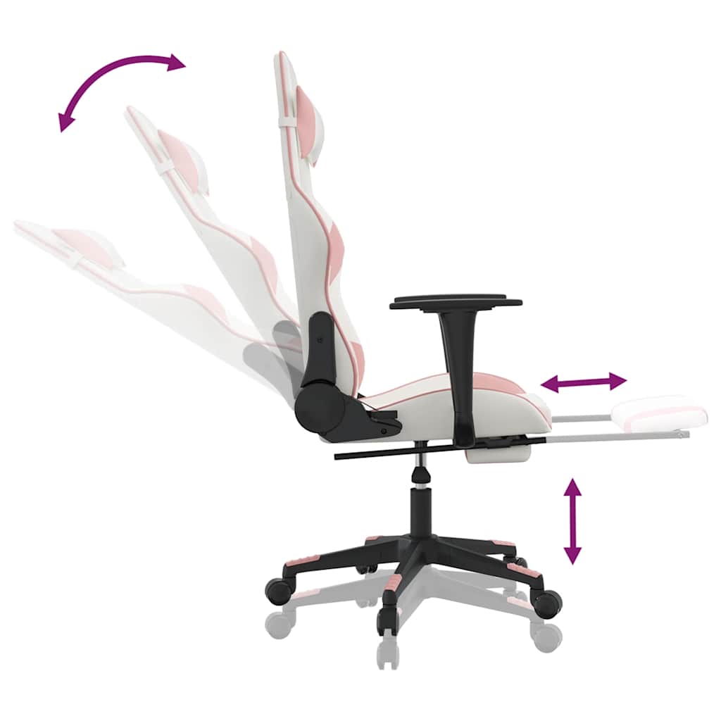 Massage gamestoel met voetensteun kunstleer wit en roze is nu te koop bij PeponiXL, paradijselijk wonen!