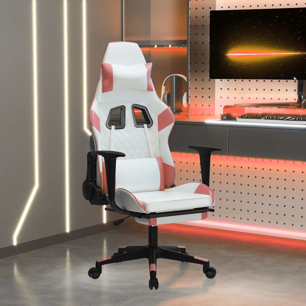 Massage gamestoel met voetensteun kunstleer wit en roze is nu te koop bij PeponiXL, paradijselijk wonen!