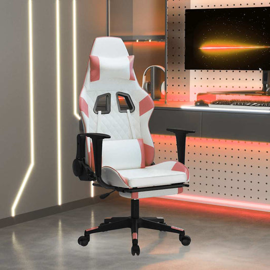 Massage gamestoel met voetensteun kunstleer wit en roze is nu te koop bij PeponiXL, paradijselijk wonen!