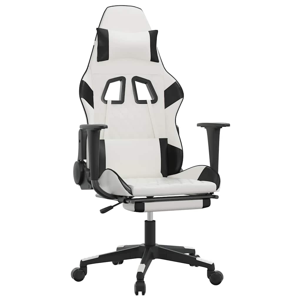 Massage gamestoel met voetensteun kunstleer wit en zwart is nu te koop bij PeponiXL, paradijselijk wonen!
