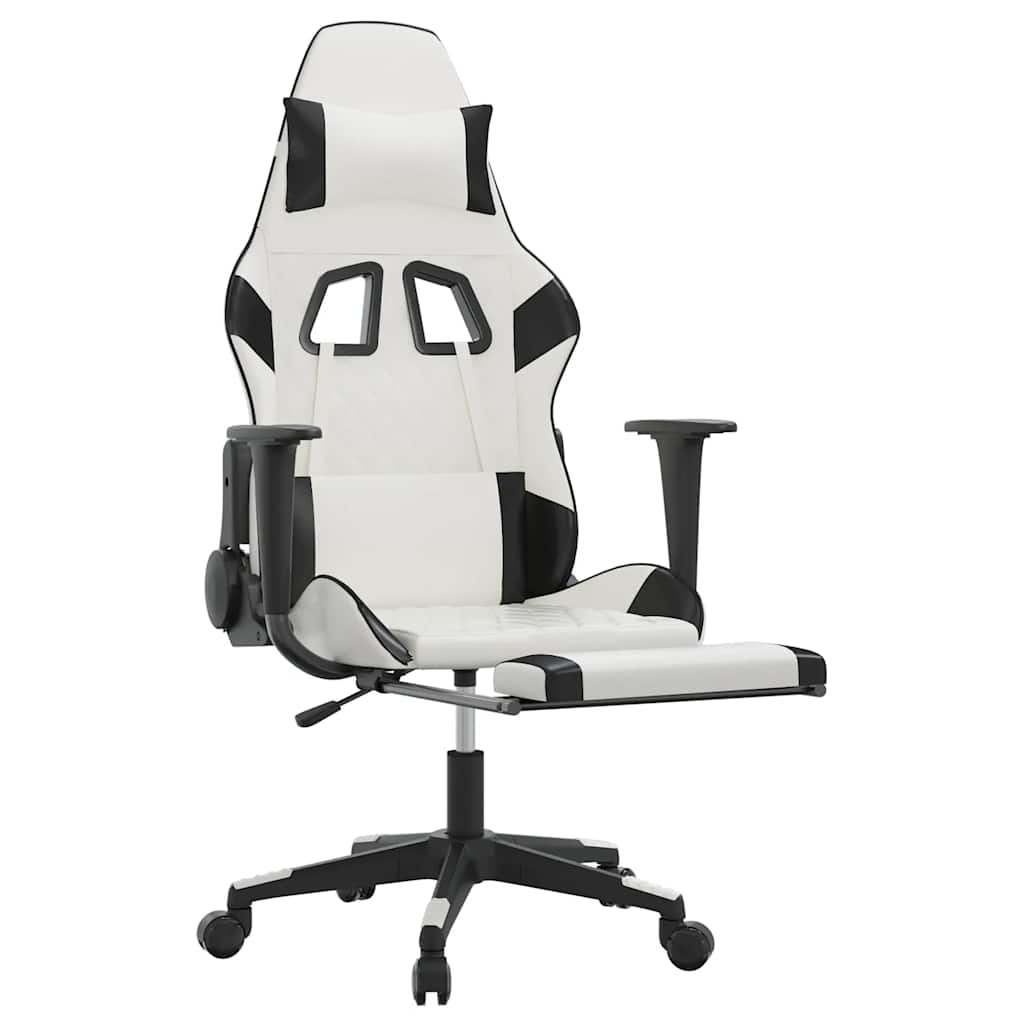 Massage gamestoel met voetensteun kunstleer wit en zwart is nu te koop bij PeponiXL, paradijselijk wonen!