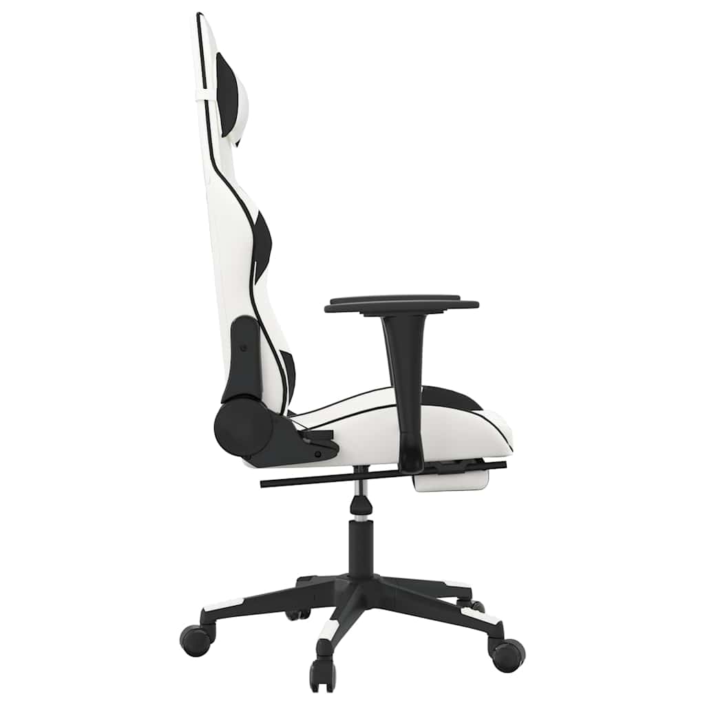 Massage gamestoel met voetensteun kunstleer wit en zwart is nu te koop bij PeponiXL, paradijselijk wonen!
