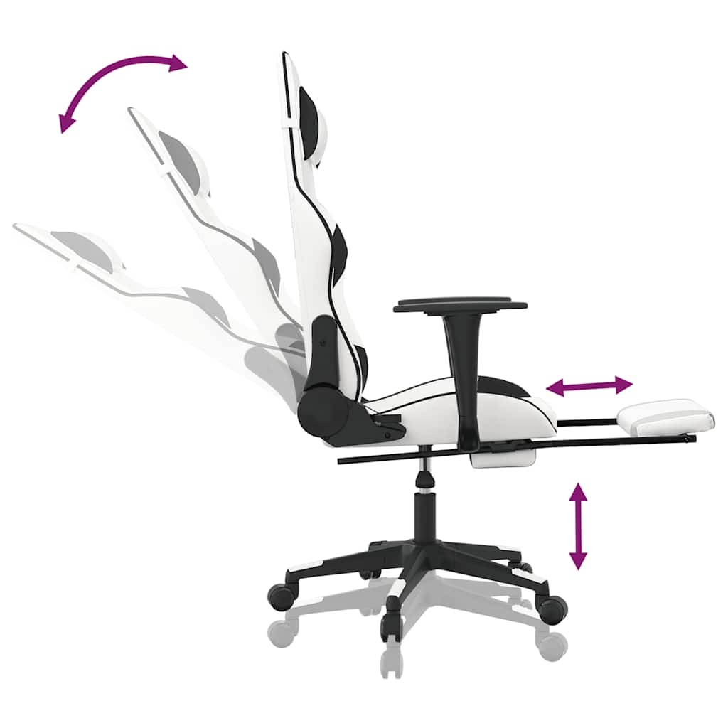 Massage gamestoel met voetensteun kunstleer wit en zwart is nu te koop bij PeponiXL, paradijselijk wonen!