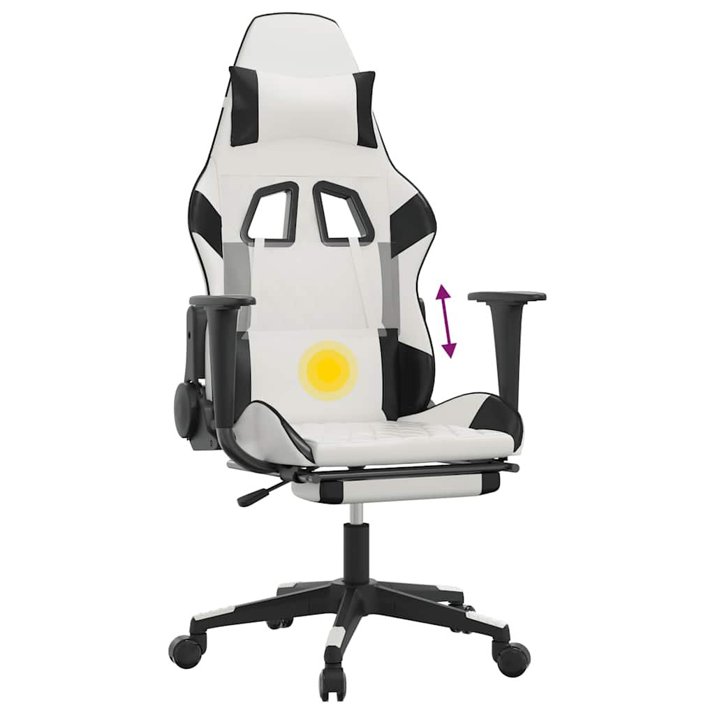Massage gamestoel met voetensteun kunstleer wit en zwart is nu te koop bij PeponiXL, paradijselijk wonen!
