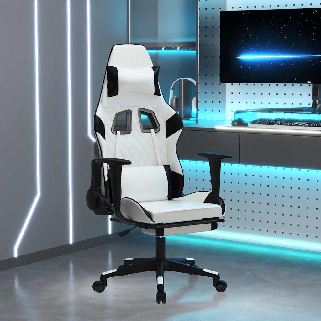 Massage gamestoel met voetensteun kunstleer wit en zwart is nu te koop bij PeponiXL, paradijselijk wonen!