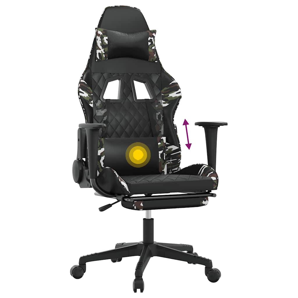 Massage gamestoel met voetensteun kunstleer zwart en camouflage is nu te koop bij PeponiXL, paradijselijk wonen!