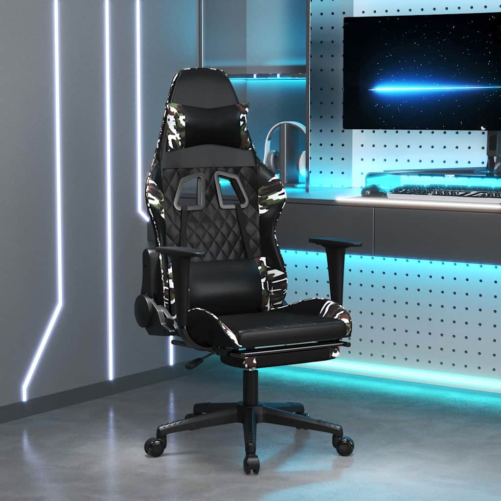 Massage gamestoel met voetensteun kunstleer zwart en camouflage is nu te koop bij PeponiXL, paradijselijk wonen!