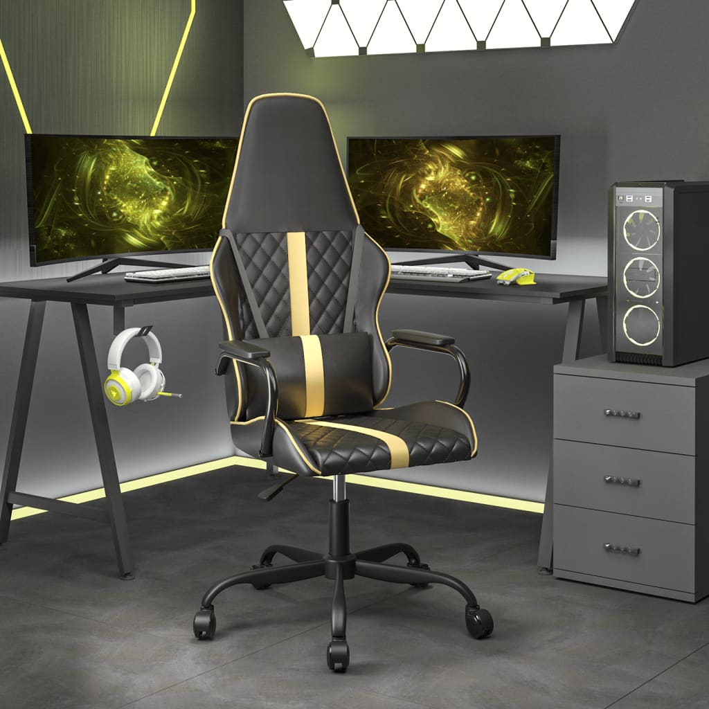 Massage gamestoel kunstleer zwart en goudkleurig is nu te koop bij PeponiXL, paradijselijk wonen!