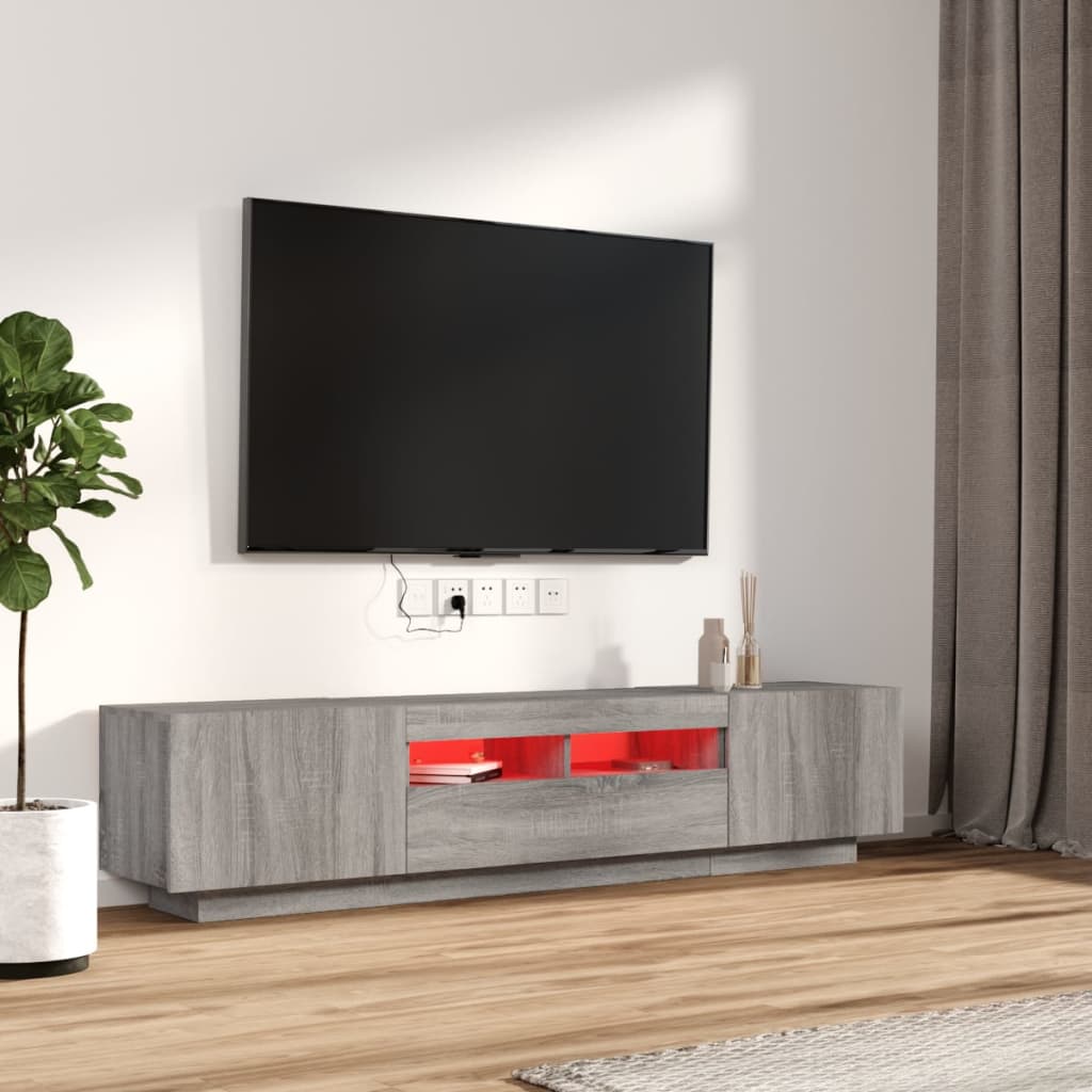 2-delige Tv-meubelset met LED bewerkt hout grijs sonoma eiken is nu te koop bij PeponiXL, paradijselijk wonen!