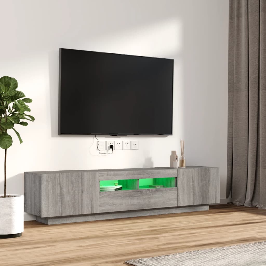 2-delige Tv-meubelset met LED bewerkt hout grijs sonoma eiken is nu te koop bij PeponiXL, paradijselijk wonen!