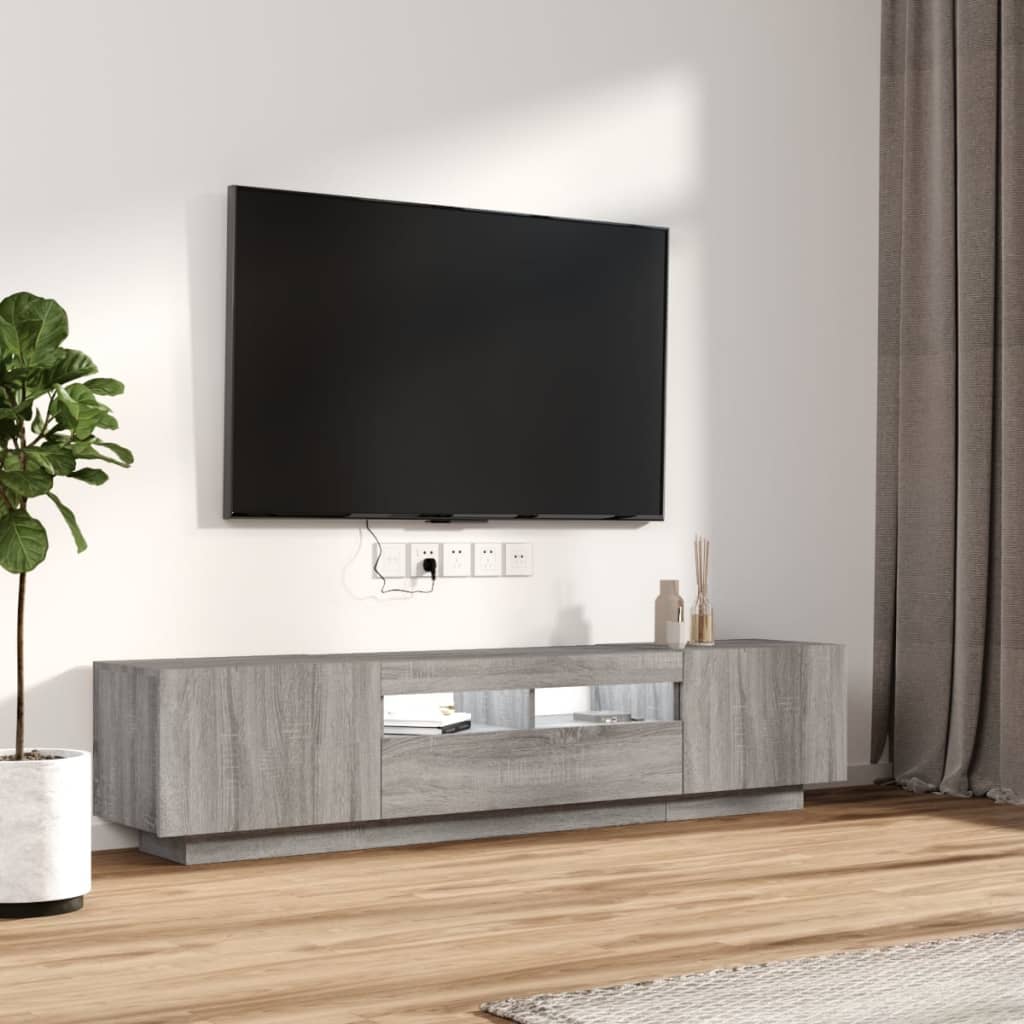 2-delige Tv-meubelset met LED bewerkt hout grijs sonoma eiken is nu te koop bij PeponiXL, paradijselijk wonen!