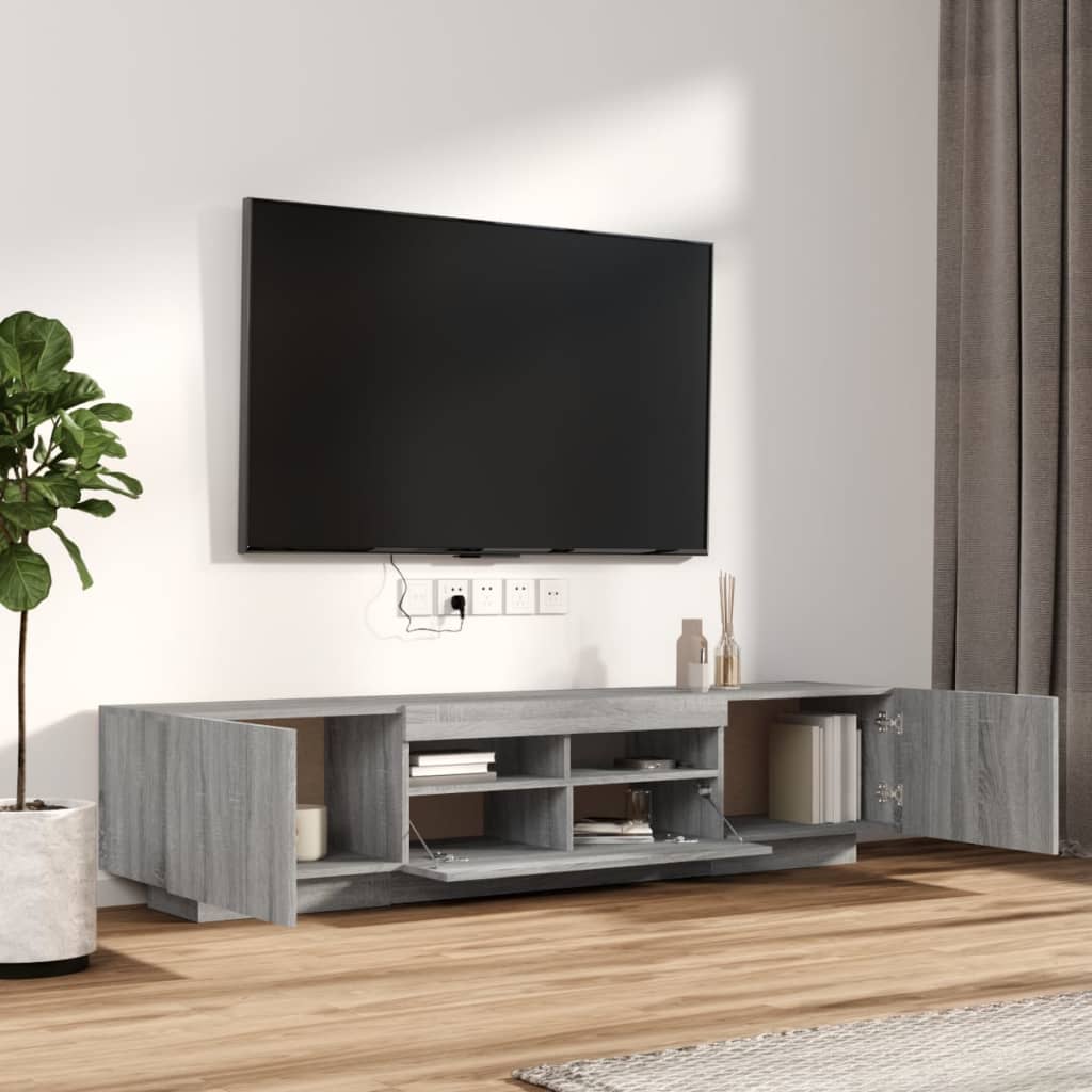 2-delige Tv-meubelset met LED bewerkt hout grijs sonoma eiken is nu te koop bij PeponiXL, paradijselijk wonen!