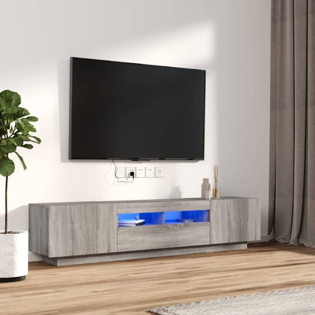 2-delige Tv-meubelset met LED bewerkt hout grijs sonoma eiken is nu te koop bij PeponiXL, paradijselijk wonen!
