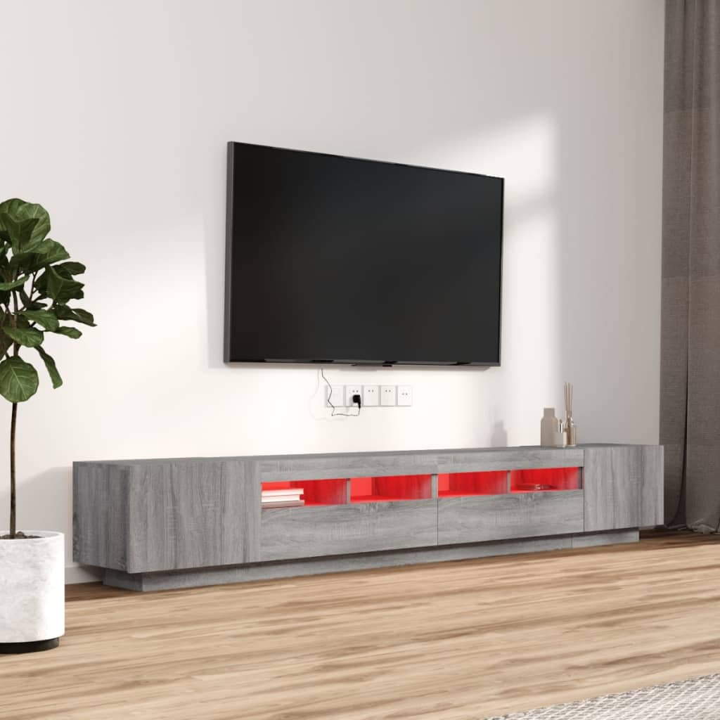 3-delige Tv-meubelset met LED's bewerkt hout grijs sonoma eiken is nu te koop bij PeponiXL, paradijselijk wonen!