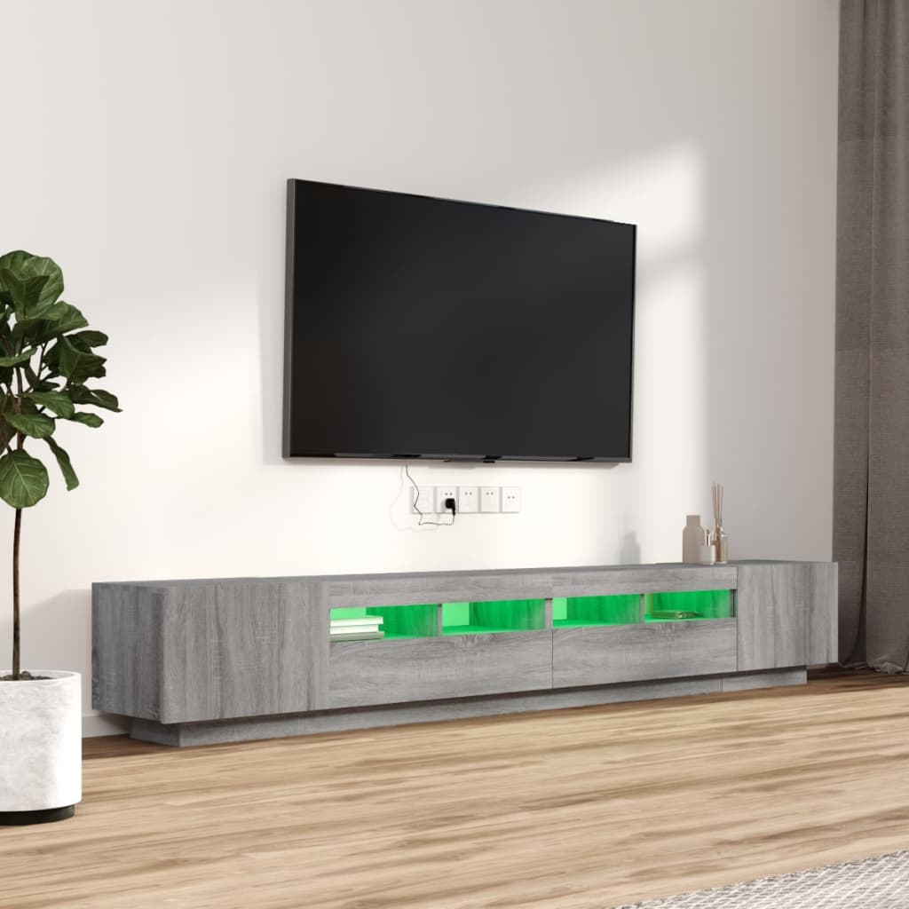 3-delige Tv-meubelset met LED's bewerkt hout grijs sonoma eiken is nu te koop bij PeponiXL, paradijselijk wonen!