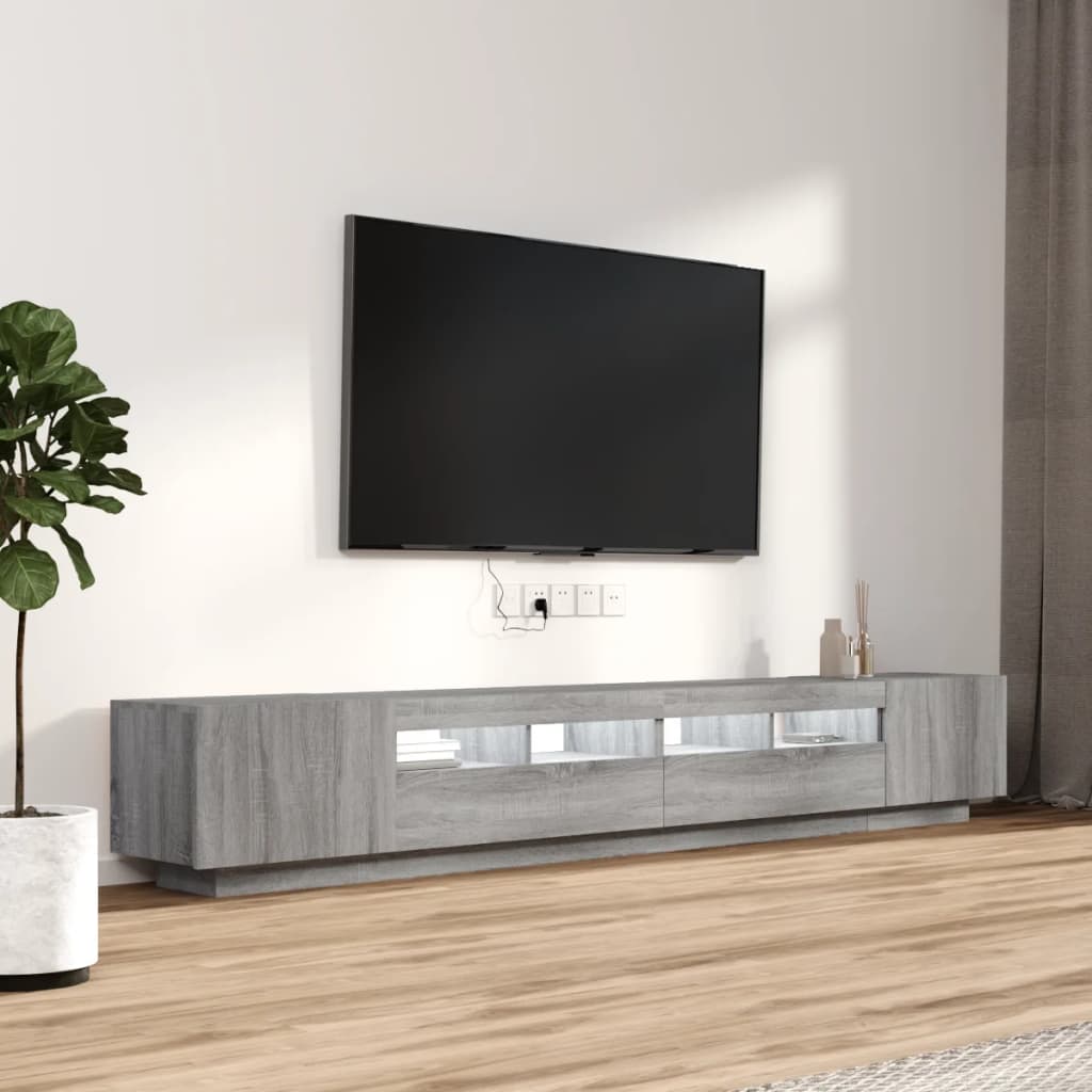 3-delige Tv-meubelset met LED's bewerkt hout grijs sonoma eiken is nu te koop bij PeponiXL, paradijselijk wonen!