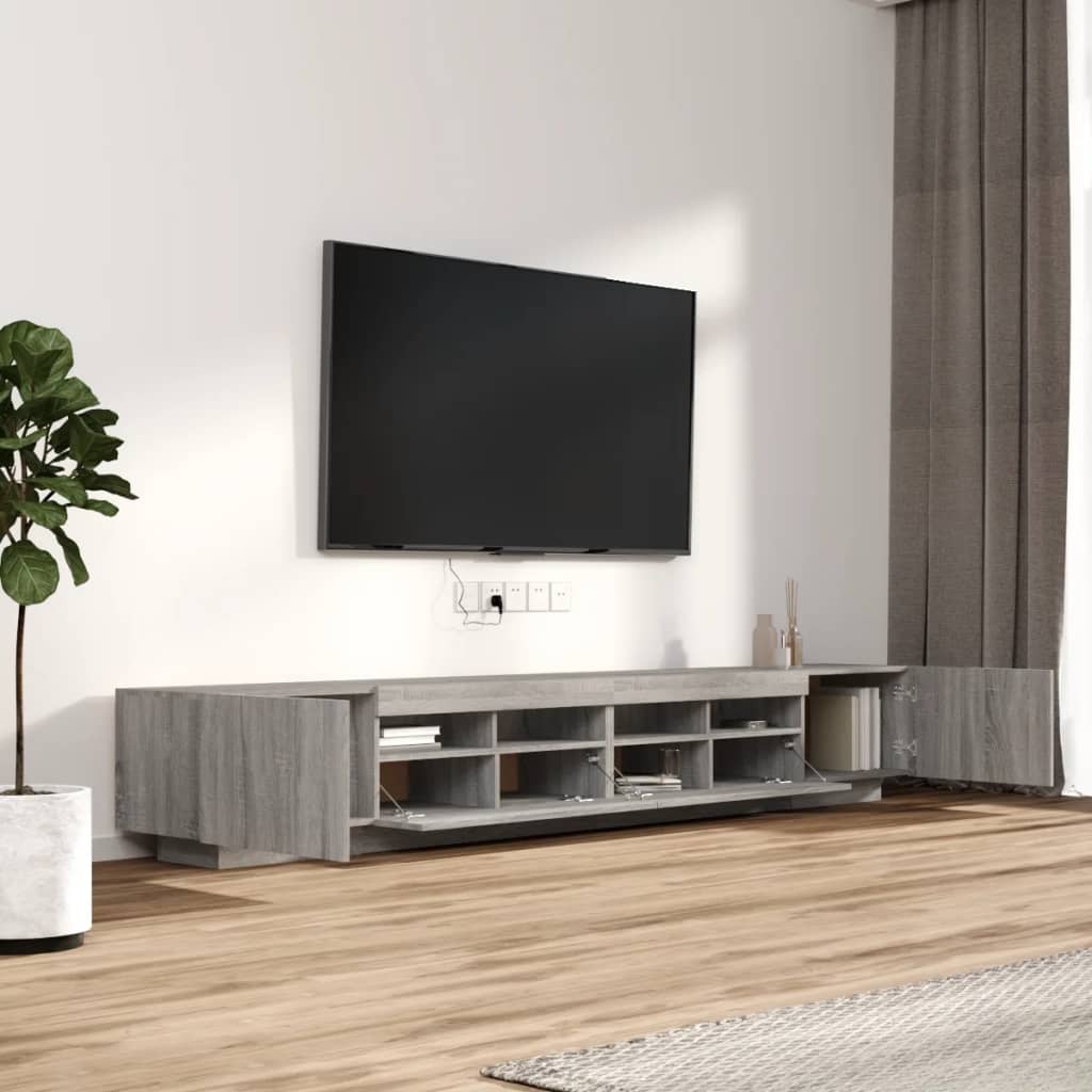 3-delige Tv-meubelset met LED's bewerkt hout grijs sonoma eiken is nu te koop bij PeponiXL, paradijselijk wonen!
