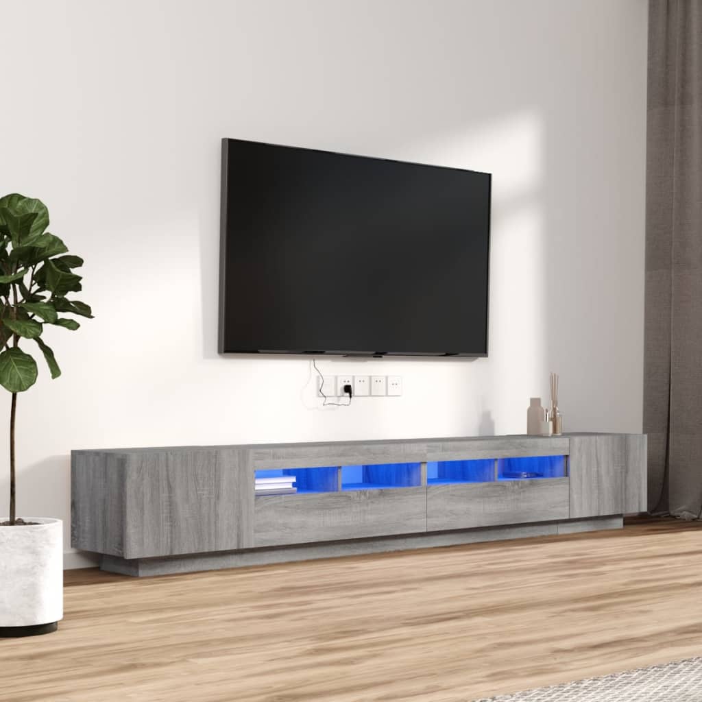 3-delige Tv-meubelset met LED's bewerkt hout grijs sonoma eiken is nu te koop bij PeponiXL, paradijselijk wonen!