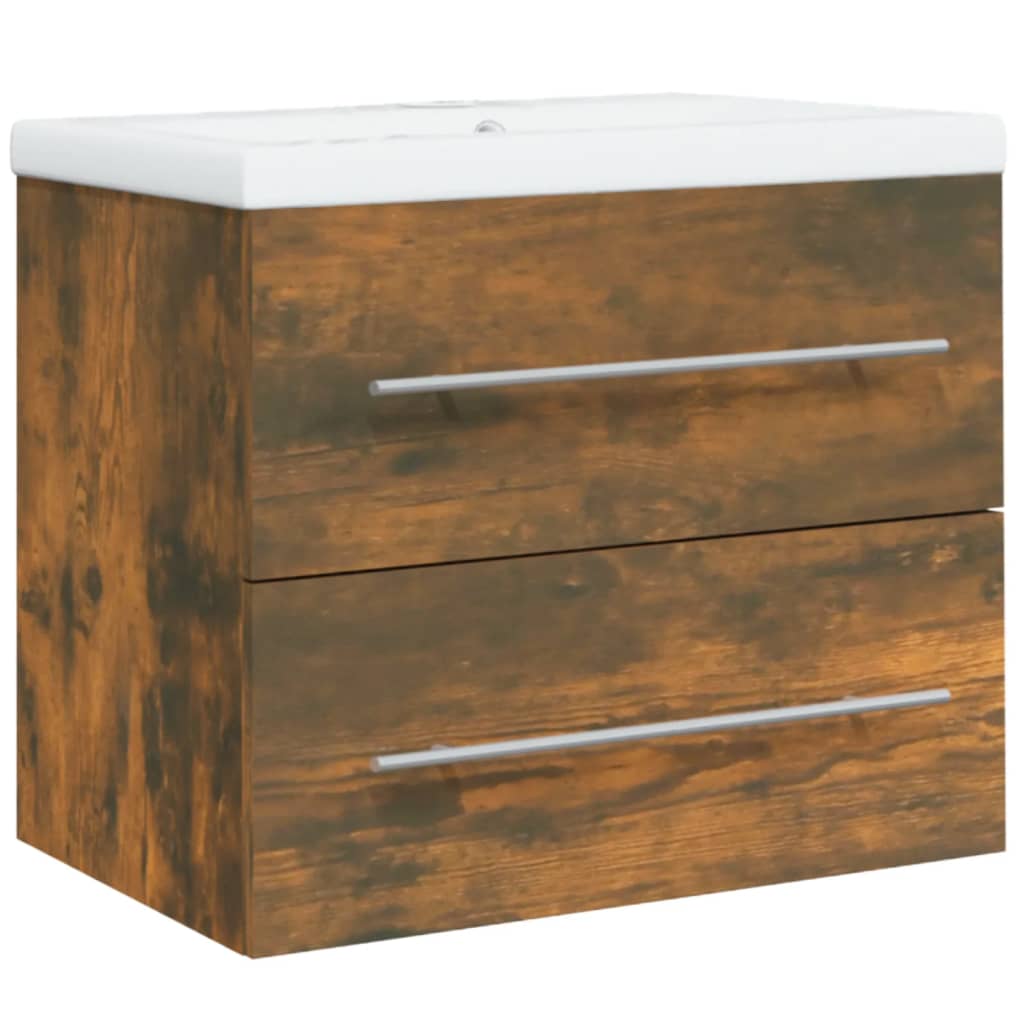 Wastafelkast met ingebouwde wasbak bewerkt hout gerookt eiken is nu te koop bij PeponiXL, paradijselijk wonen!