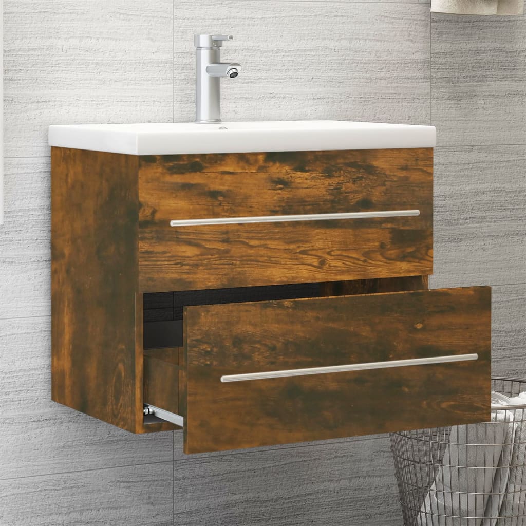 Wastafelkast met ingebouwde wasbak bewerkt hout gerookt eiken is nu te koop bij PeponiXL, paradijselijk wonen!