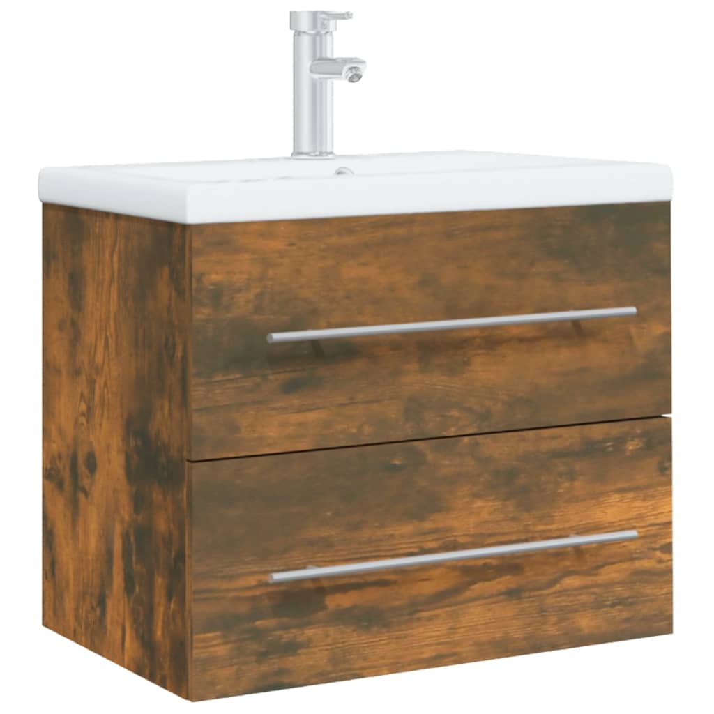 Wastafelkast met ingebouwde wasbak bewerkt hout gerookt eiken is nu te koop bij PeponiXL, paradijselijk wonen!