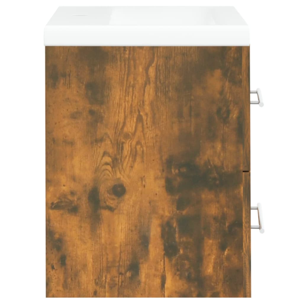 Wastafelkast met ingebouwde wasbak bewerkt hout gerookt eiken is nu te koop bij PeponiXL, paradijselijk wonen!